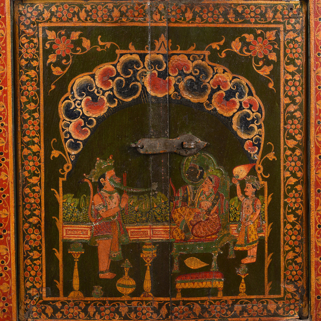 Doors Detail From Antique Painted Hanuman Shutter From Bikaner | Indigo Antiques