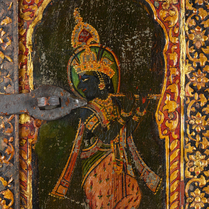 Krishna Detail From Antique Indian Chandras Radha Krishna Shutter | Indigo Antiques