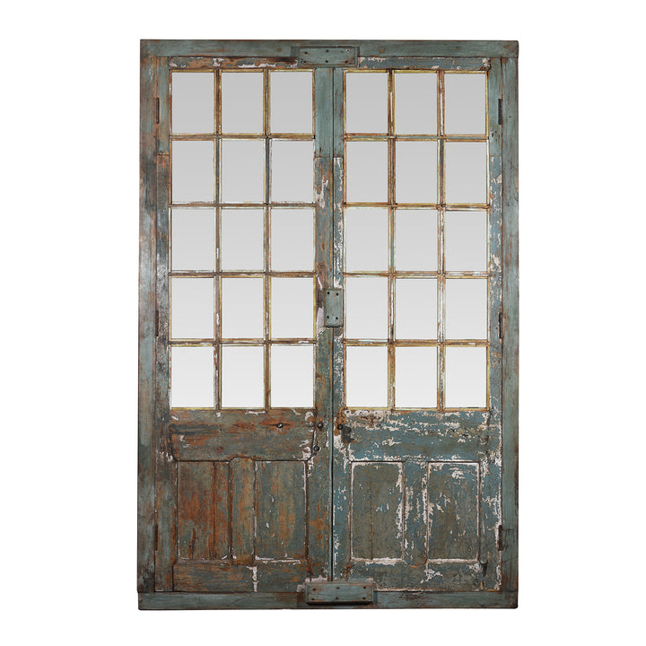 Back Of Painted Indian Glass Panelled Doors From Shimla | Indigo Antiques