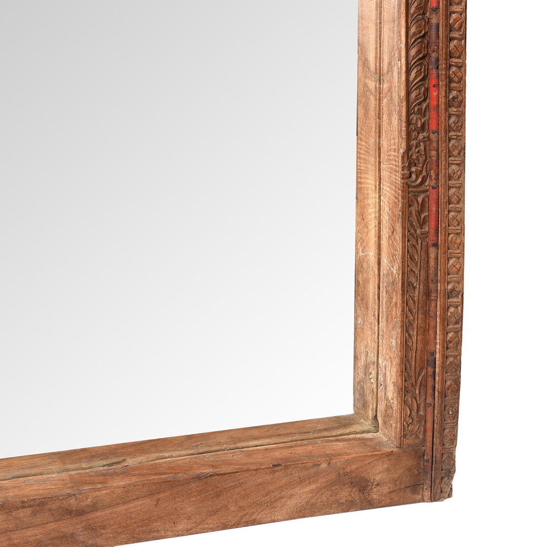 Bottom Corner Detail Showing Inner Depth From Antique Carved Indian Window Mirror From Shekhawati | Indigo Antiques