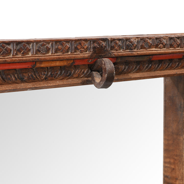 Detail Showing Metal Loop From Antique Carved Indian Window Mirror From Shekhawati | Indigo Antiques