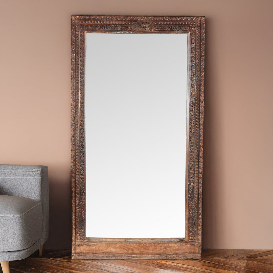 Antique Carved Indian Window Mirror From Shekhawati | Indigo Antiques