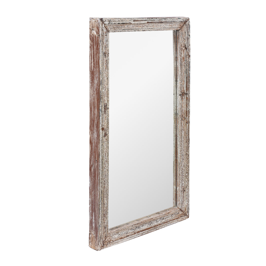 Angled View Of White Painted Mirror Made From Old Architectural Teak | Indigo Antiques