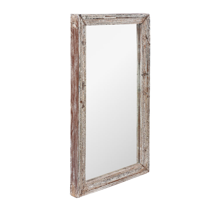 Angled View Of White Painted Mirror Made From Old Architectural Teak | Indigo Antiques