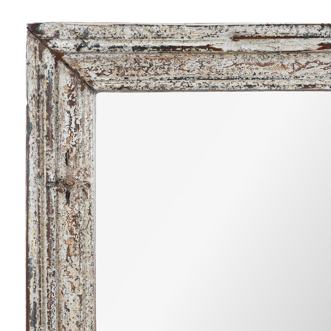 Corner Detail From White Painted Mirror Made From Old Architectural Teak | Indigo Antiques