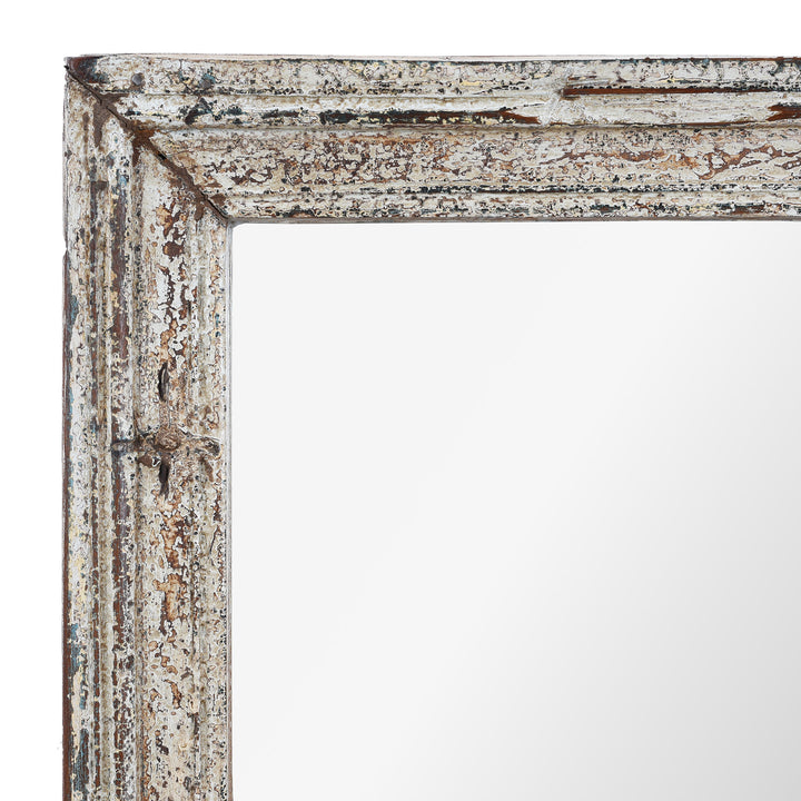 Corner Detail From White Painted Mirror Made From Old Architectural Teak | Indigo Antiques