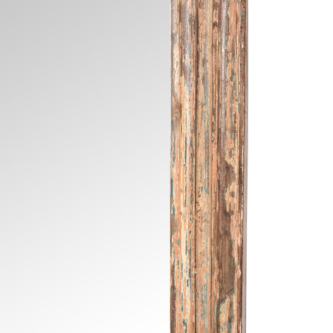 Frame Detail From Rustic Pink Painted Mirror Made From Old Architectural Teak  (122 x 62 cm) | Indigo Antiques