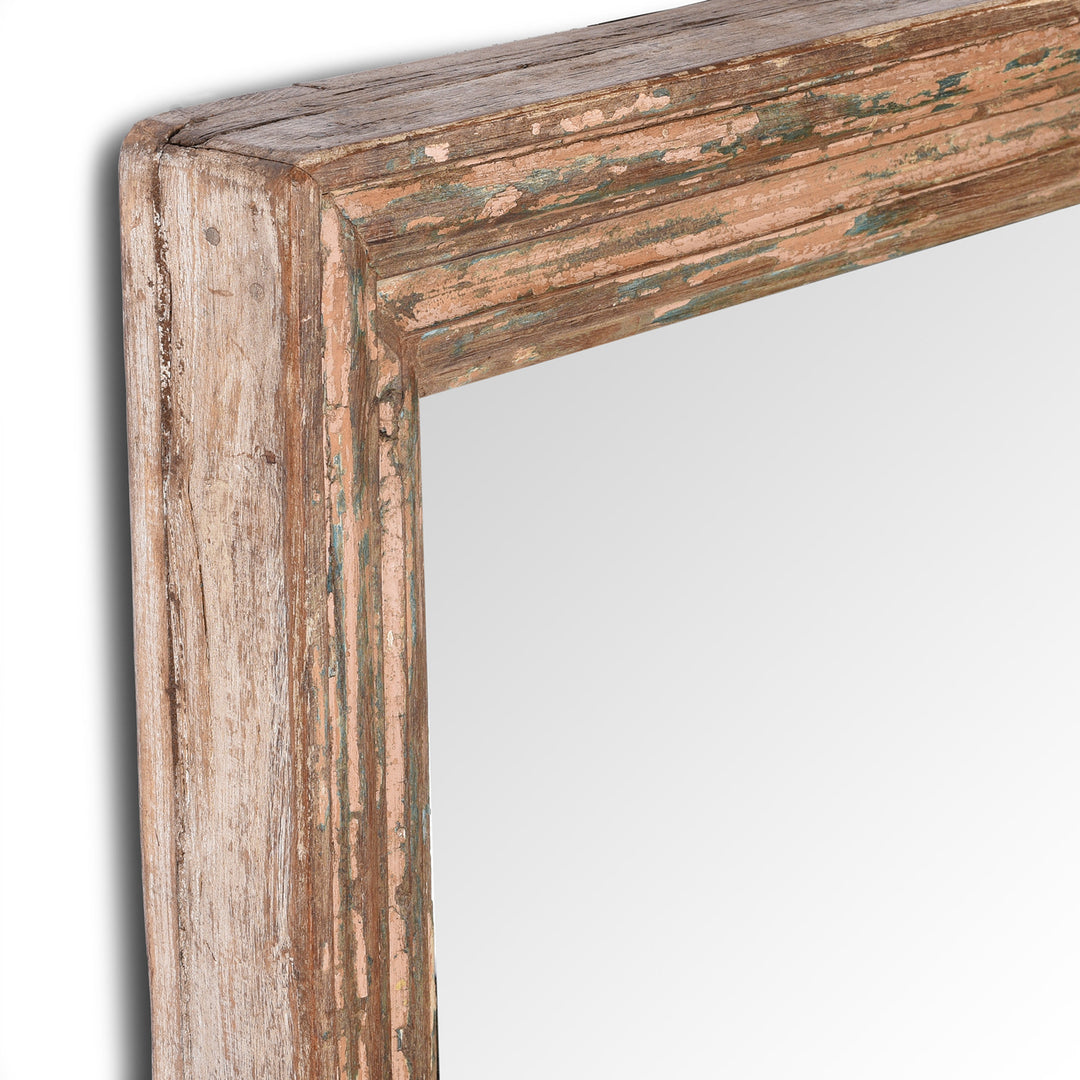 Depth Detail From Rustic Pink Painted Mirror Made From Old Architectural Teak  (122 x 62 cm) | Indigo Antiques