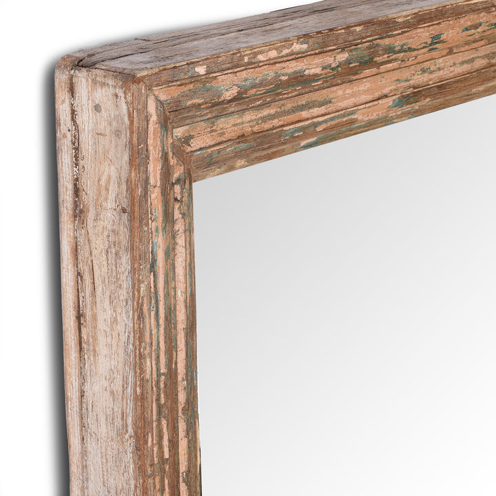 Depth Detail From Rustic Pink Painted Mirror Made From Old Architectural Teak  (122 x 62 cm) | Indigo Antiques