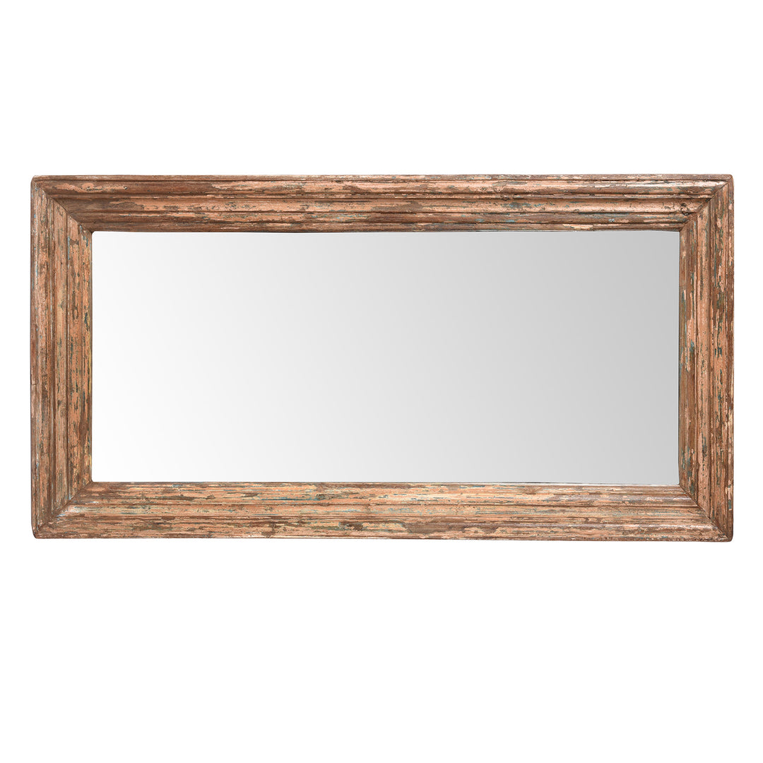 Rustic Pink Painted Mirror Made From Old Architectural Teak  (122 x 62 cm) | Indigo Antiques