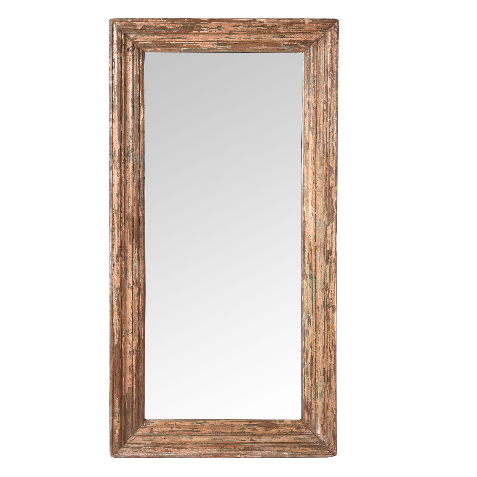 Rustic Pink Painted Mirror Made From Old Architectural Teak  (122 x 62 cm) | Indigo Antiques