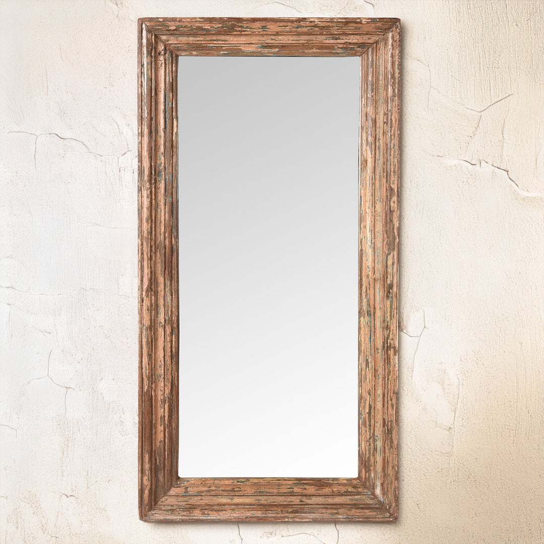Rustic Pink Painted Mirror Made From Old Architectural Teak  (122 x 62 cm) | Indigo Antiques