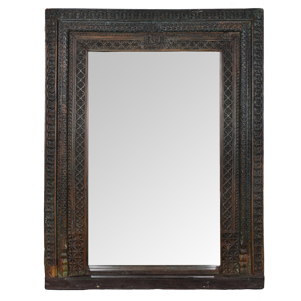 Carved Teak Door Mirror From Andhra Pradesh - 19th Century