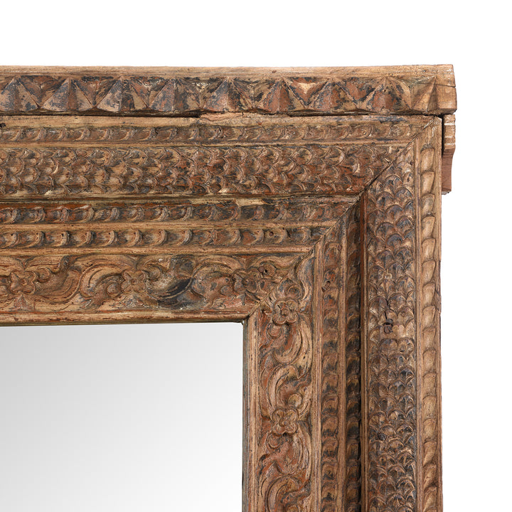 Corner Detail From Antique Carved Teak Door Mirror From Andhra Pradesh - 19th Century | Indigo Antiques