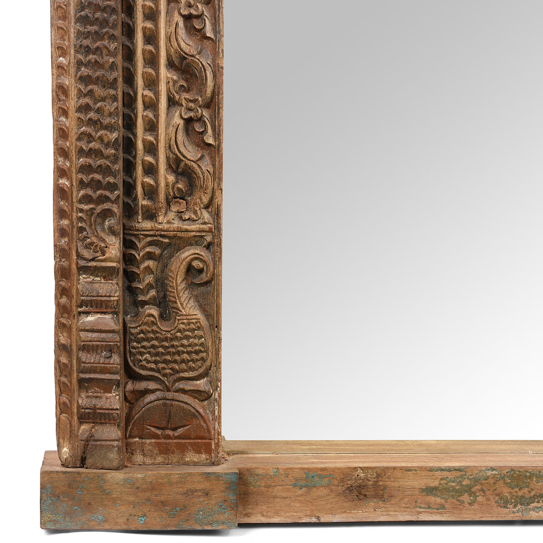 Base Carving Detail From Antique Carved Teak Door Mirror From Andhra Pradesh - 19th Century | Indigo Antiques