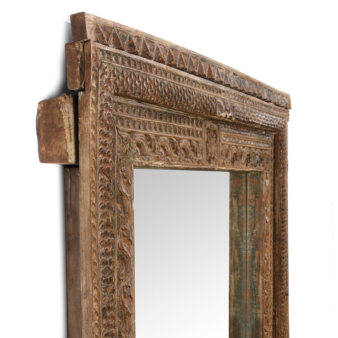 Depth Detail From Antique Carved Teak Door Mirror From Andhra Pradesh - 19th Century | Indigo Antiques