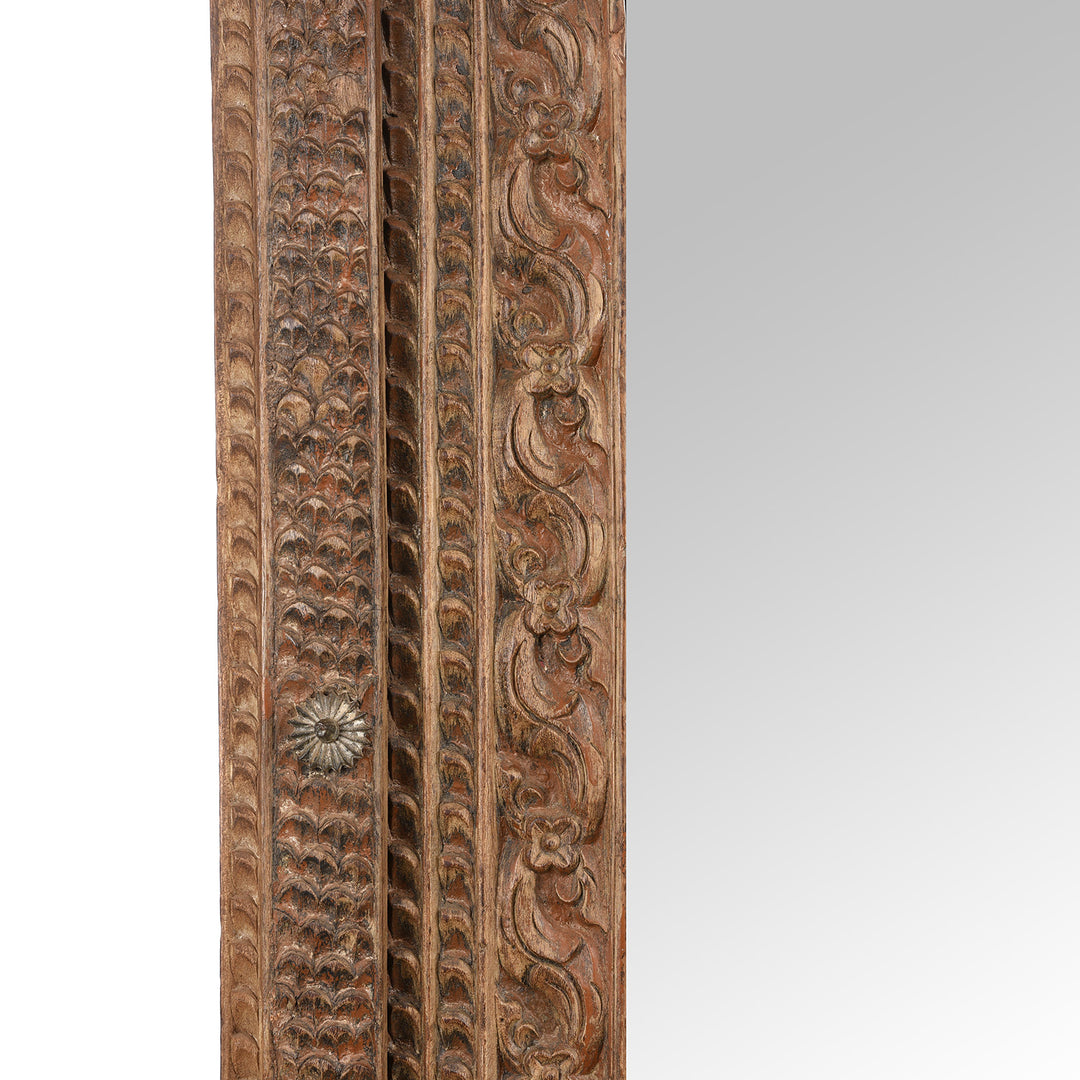 Carving Detail From Antique Carved Teak Door Mirror From Andhra Pradesh - 19th Century | Indigo Antiques