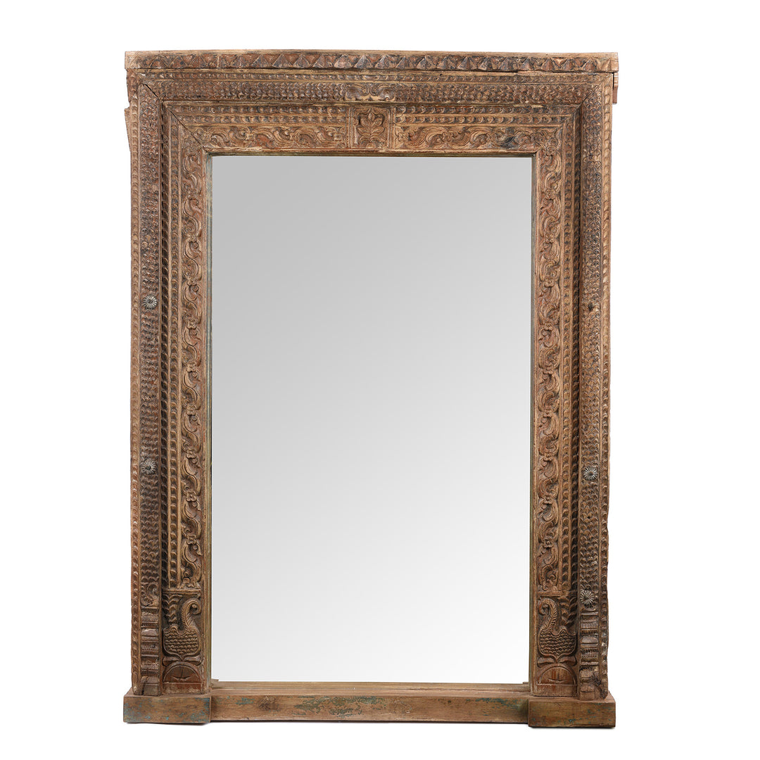 Antique Carved Teak Door Mirror From Andhra Pradesh - 19th Century | Indigo Antiques