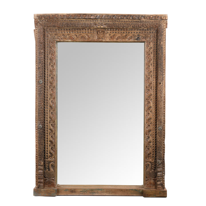 Antique Carved Teak Door Mirror From Andhra Pradesh - 19th Century | Indigo Antiques