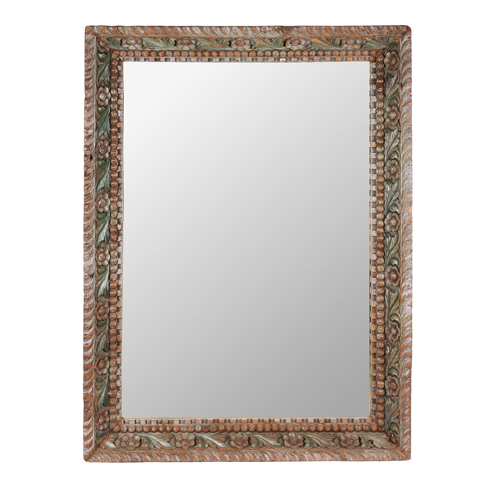 Antique Painted Indian Mirror With Foliate Carvings | Indigo Antiques