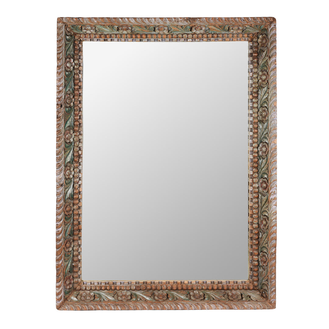 Antique Painted Indian Mirror With Foliate Carvings | Indigo Antiques