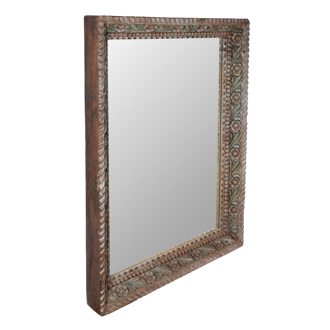 Depth Detail From Antique Painted Indian Mirror With Foliate Carvings | Indigo Antiques