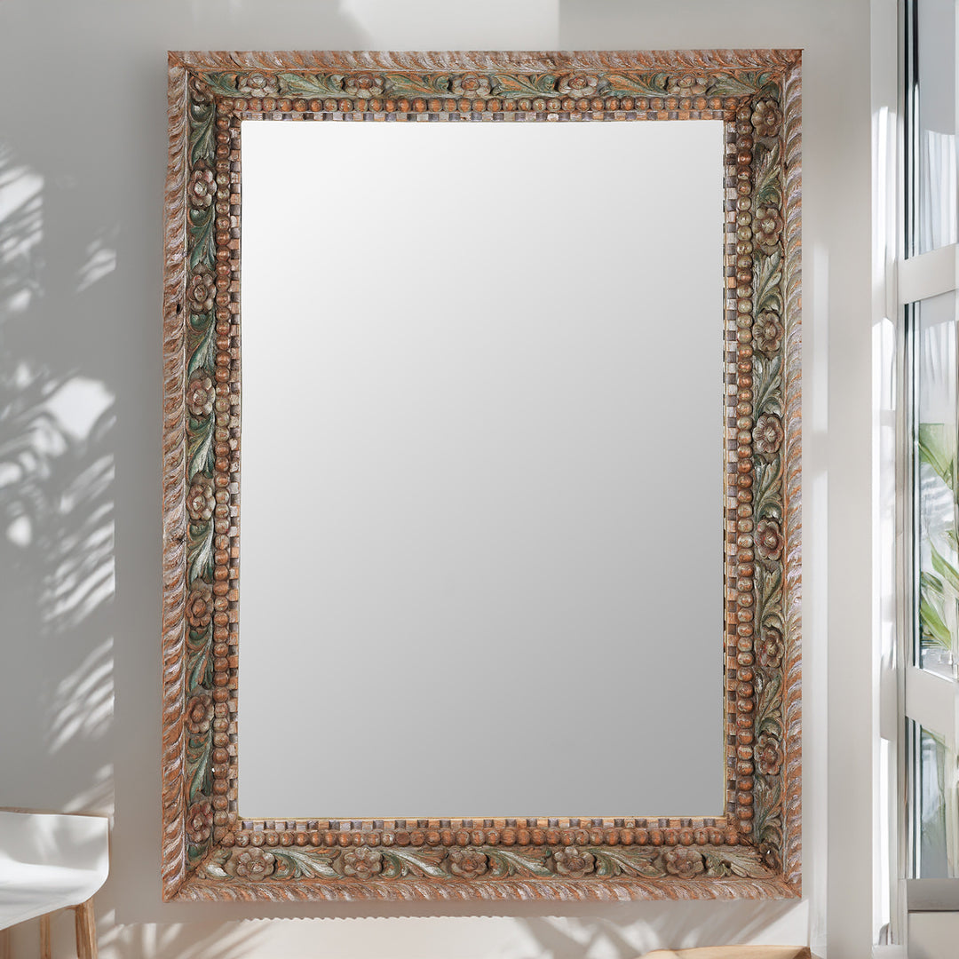 Antique Painted Indian Mirror With Foliate Carvings | Indigo Antiques