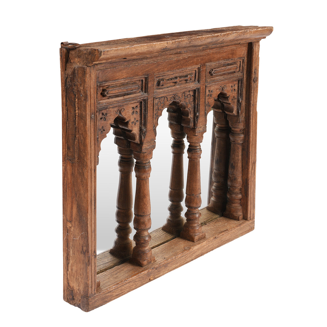 Angled VIew Of Antique Indian Triple Arch Mirror | INDIGO ANTIQUES