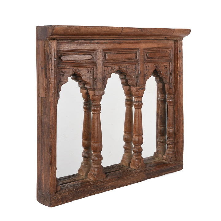 Angled View Of Antique Indian Triple Arch Mirror | INDIGO ANTIQUES