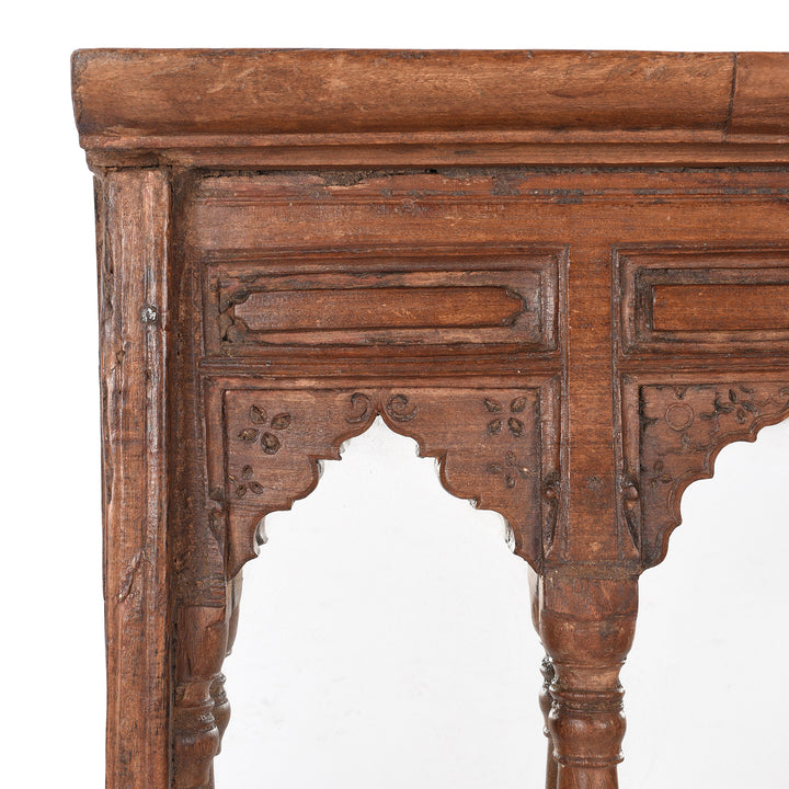 Corner Detail Showing Carving From Antique Indian Triple Arch Mirror | INDIGO ANTIQUES