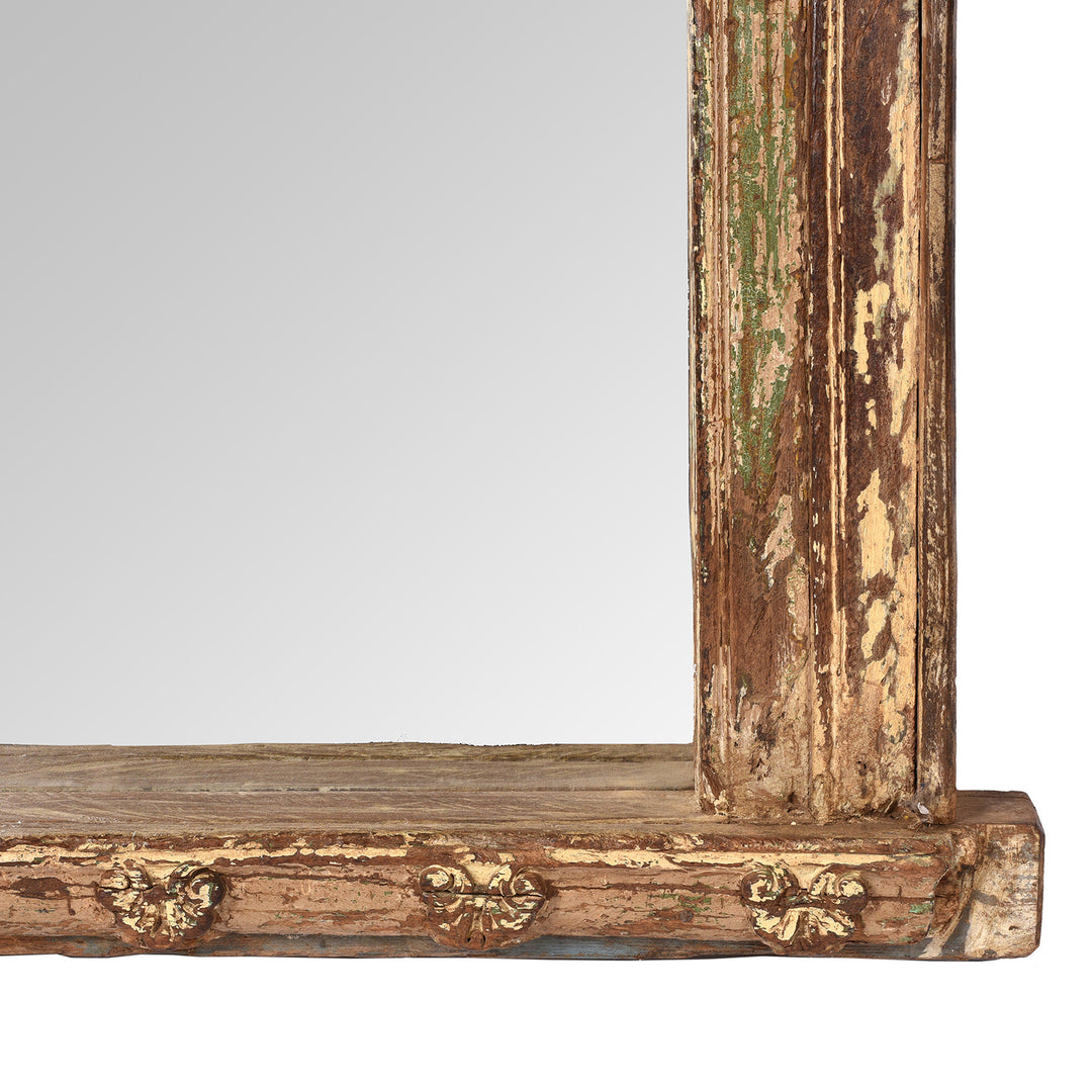 Corner Detail From Cream Painted Carved Mirror Made From Old Architectural Teak  | Indigo Antiques