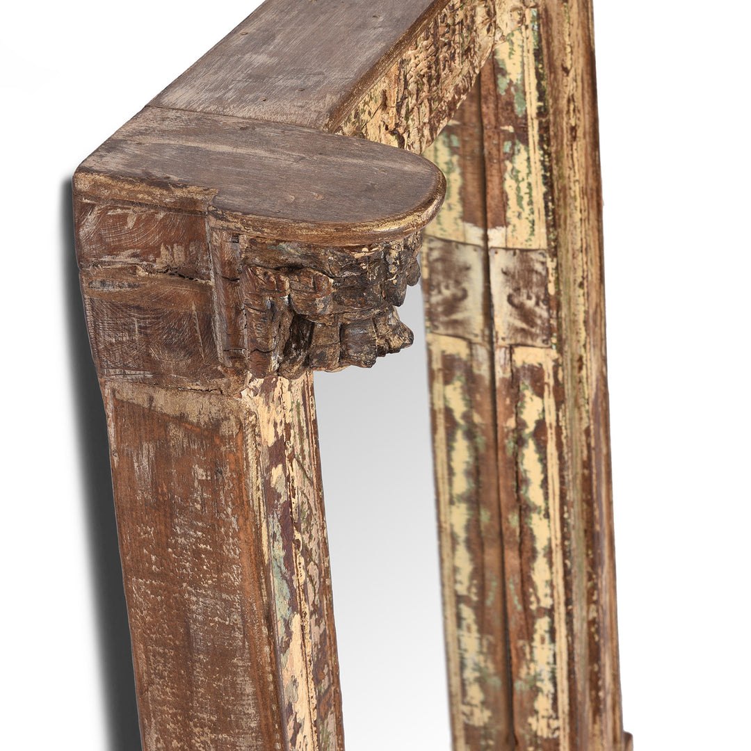 Depth Detail From Cream Painted Carved Mirror Made From Old Architectural Teak  | Indigo Antiques