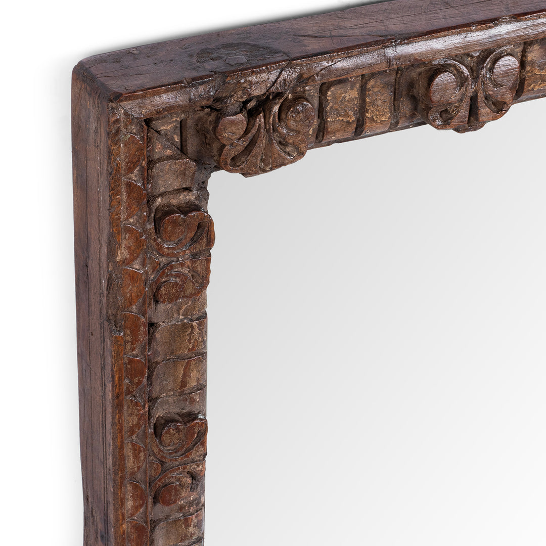 Depth Detail From Antique Old Carved Teak Window Mirror From Rajasthan | Indigo Antiques