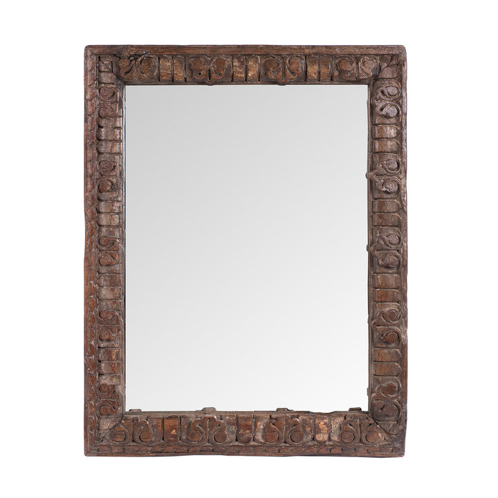 Antique Old Carved Teak Window Mirror From Rajasthan | Indigo Antiques