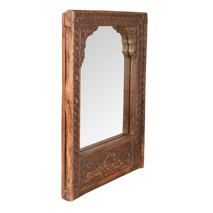 Angled View Of Antique Indian Window Mirror From Shekhawati | Indigo Antiques