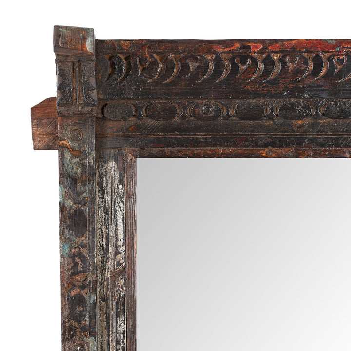 Corner Detail From Indian Window Shutter Mirror From Nagaur | Indigo Antiques