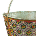 Painted Vintage Galvanized Iron Bucket - Aqua Floral