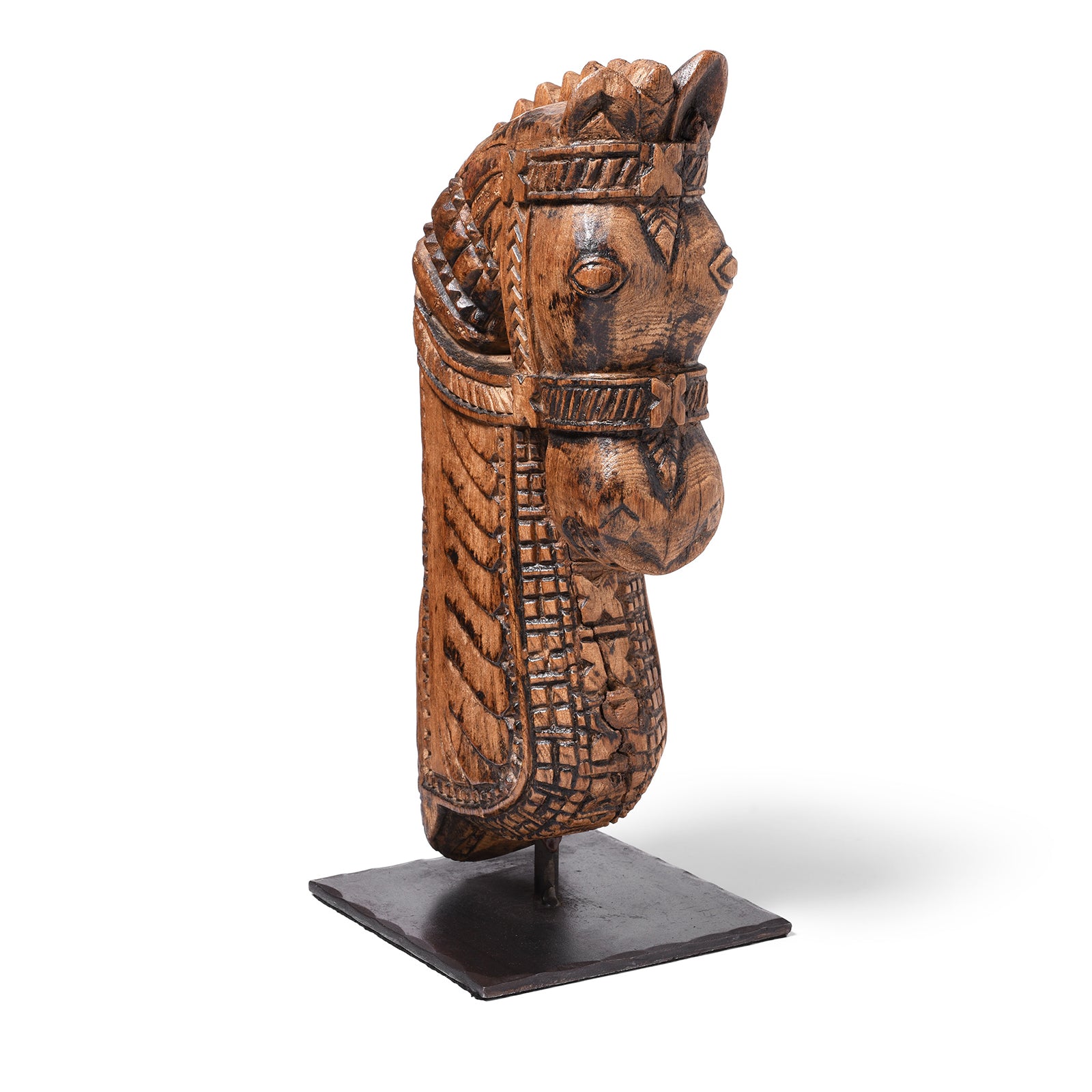 Antique Indian Carved Teak Horse Head Corbel On Stand | Indigo Antiques