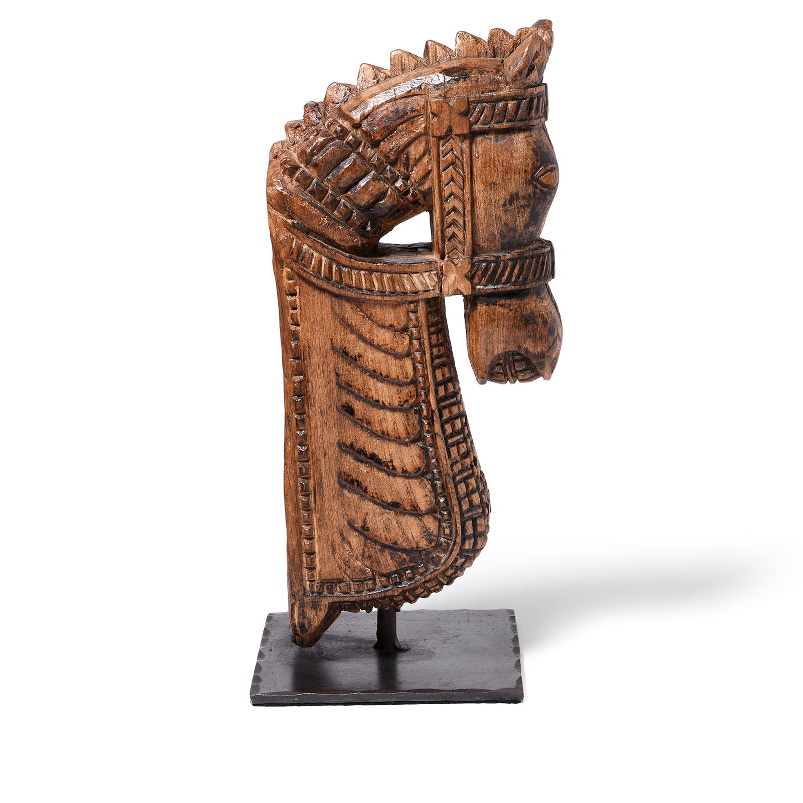 Antique Indian Carved Teak Horse Head Corbel On Stand | Indigo Antiques