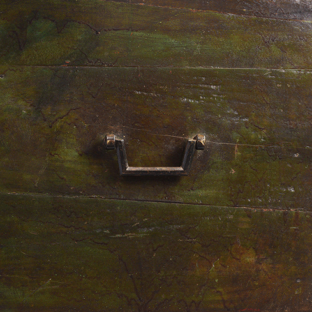 Handle Detail From Antique Indian Dark Painted Brass & Lacquer Chest | Indigo Antiques