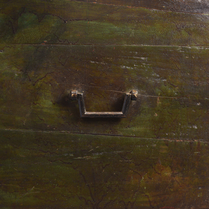 Handle Detail From Antique Indian Dark Painted Brass & Lacquer Chest | Indigo Antiques
