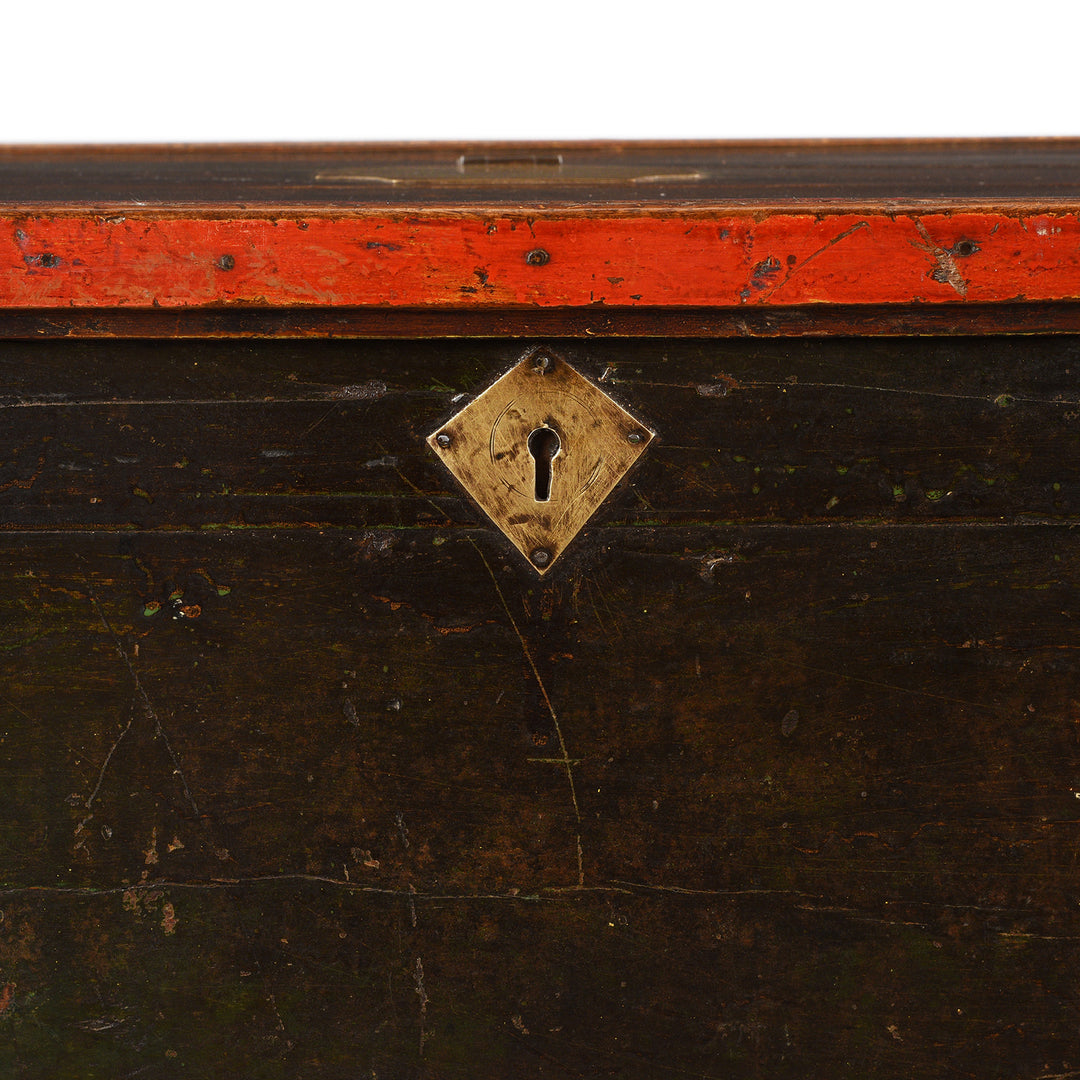 Keyhole Detail From Antique Indian Dark Painted Brass & Lacquer Chest | Indigo Antiques