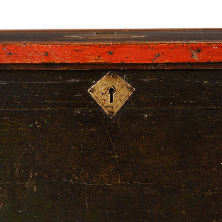 Keyhole Detail From Antique Indian Dark Painted Brass & Lacquer Chest | Indigo Antiques