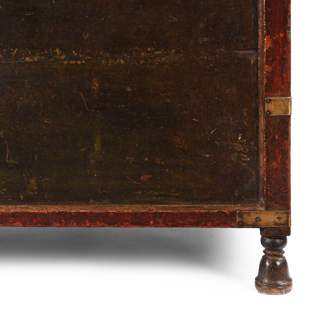 Leg Detail From Antique Indian Dark Painted Brass & Lacquer Chest | Indigo Antiques