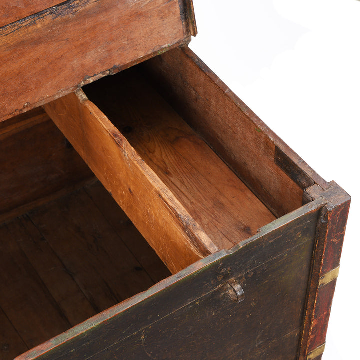 Candle Box Detail From Antique Indian Dark Painted Brass & Lacquer Chest | Indigo Antiques