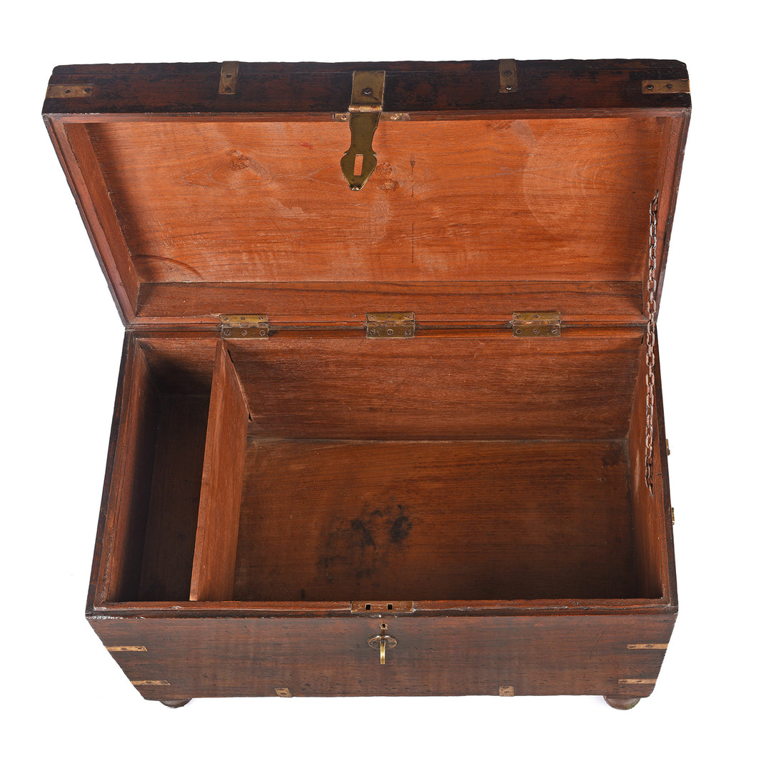 Interior Of Antique Brass Bound Teak Military Chest From Rajasthan | Indigo Antiques