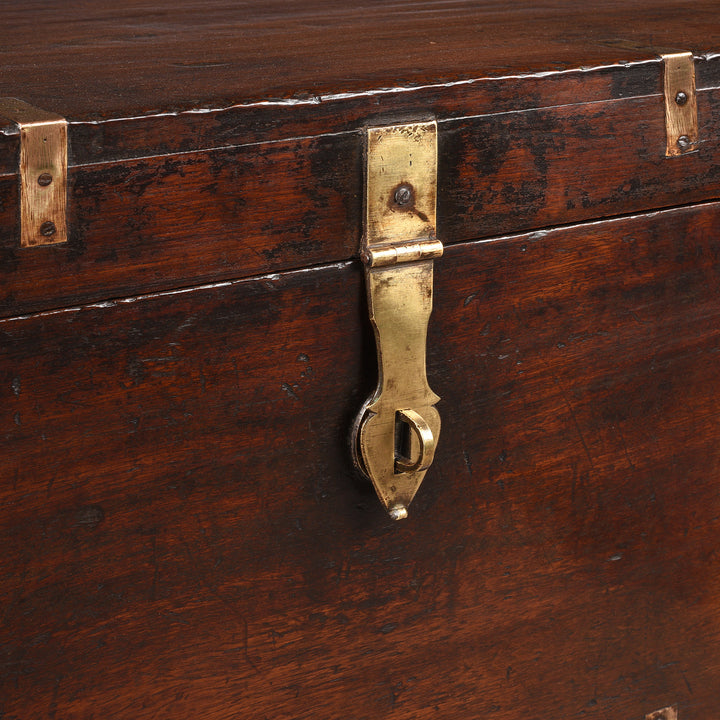 Latch Detail From Antique Brass Bound Teak Military Chest From Rajasthan | Indigo Antiques
