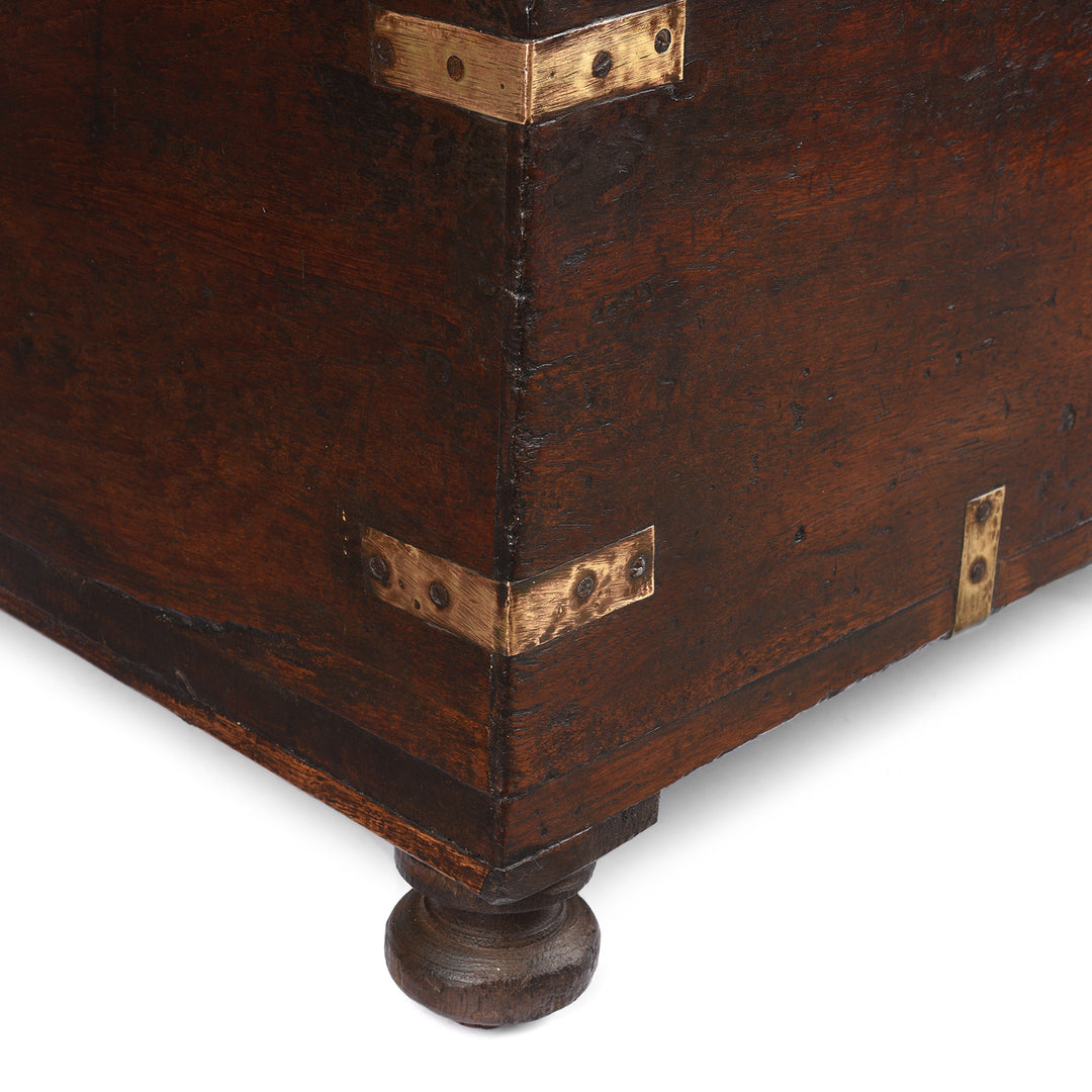 Foot Detail From Antique Brass Bound Teak Military Chest From Rajasthan | Indigo Antiques