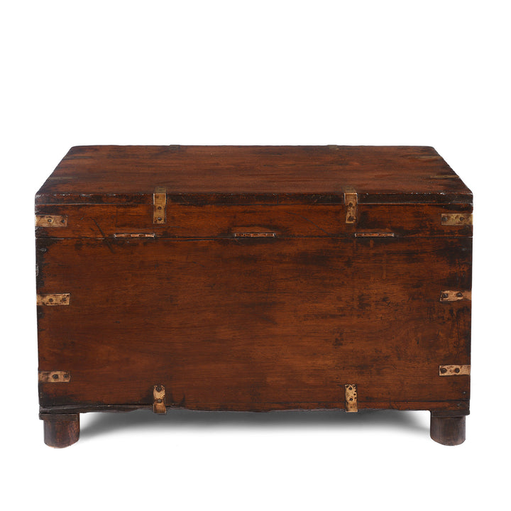 Back Of Antique Brass Bound Teak Military Chest From Rajasthan | Indigo Antiques