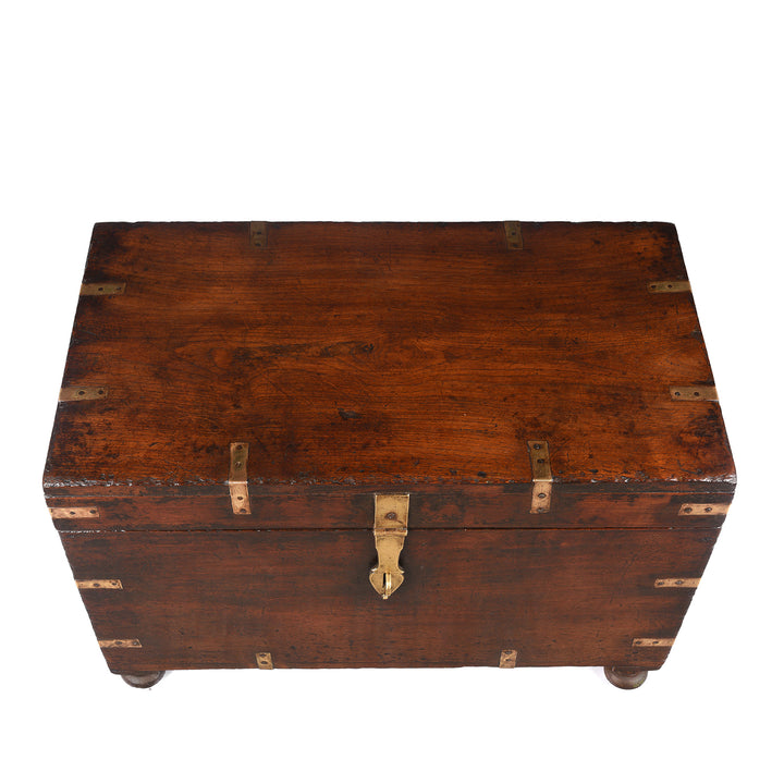 Top Down View Of Antique Brass Bound Teak Military Chest From Rajasthan | Indigo Antiques